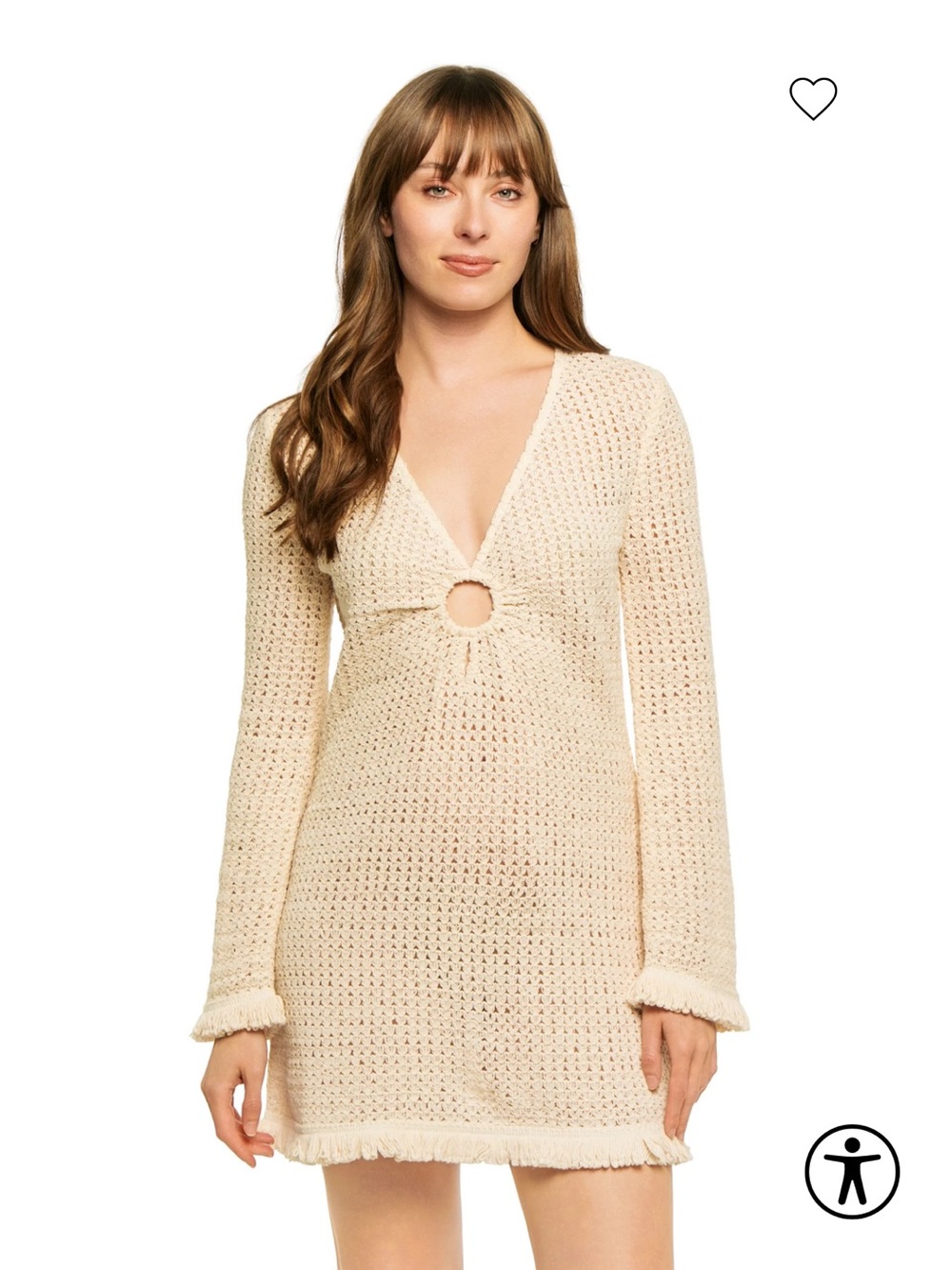 Ramy Brook Cream Crochet Ring-Front V-Neck Swim Coverup